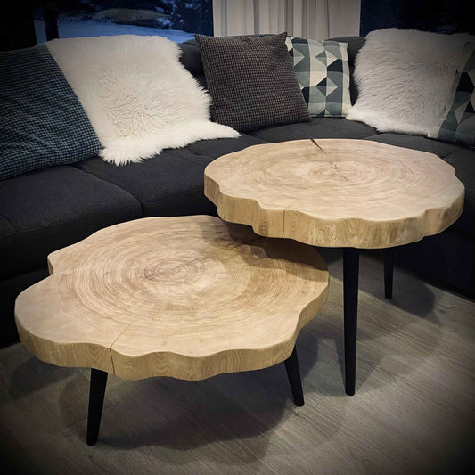 Sett med 2 kaffebord laget av treplater, 70cm
