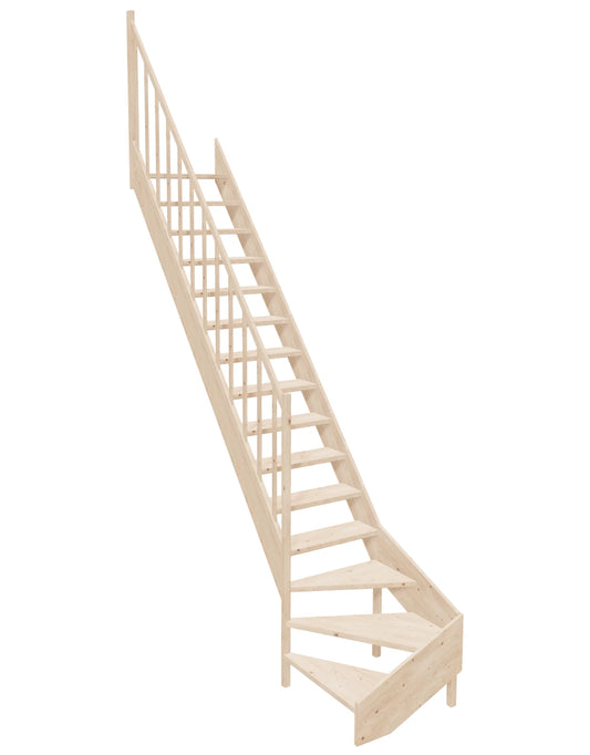 Rett trapp med høyre/venstre sving nede uten vertikale stigetrinn- 65-95cm